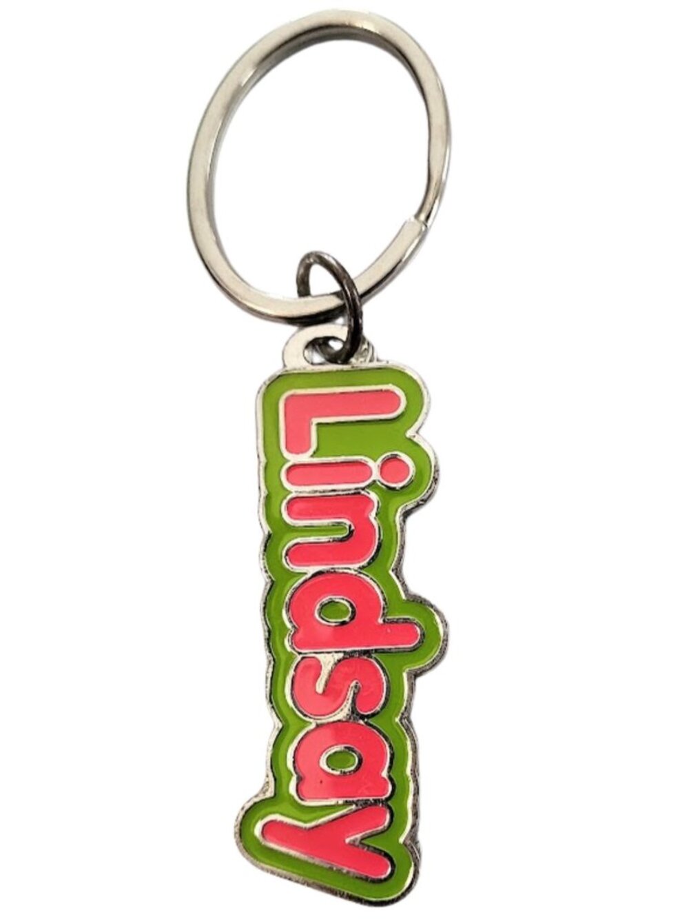 SWIBCO NW0T Pink & Green Galaxy Keychain Silver Metal Personalized Name LINDSAY